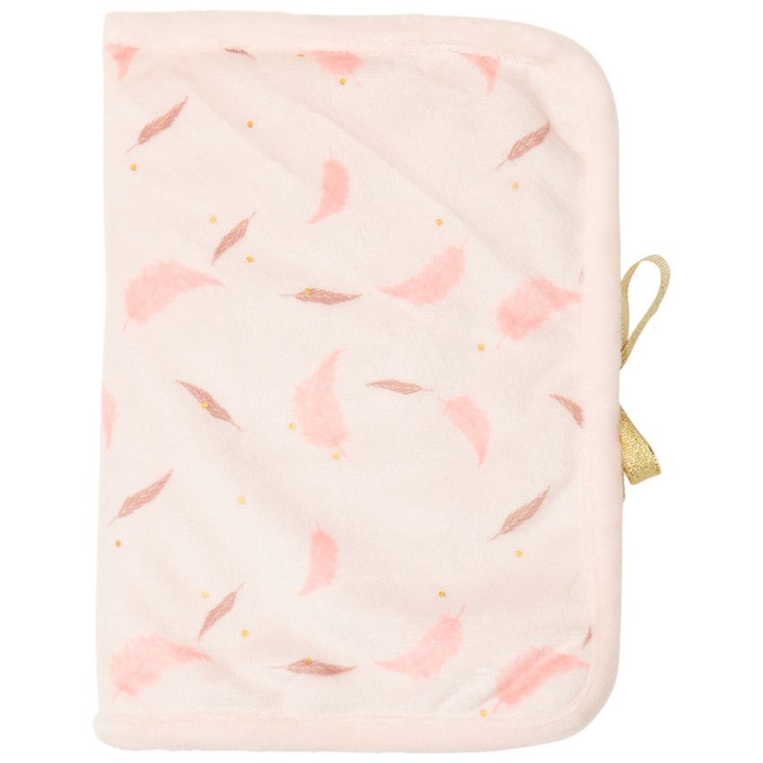 Protège carnet de santé à motif plumes - Rose