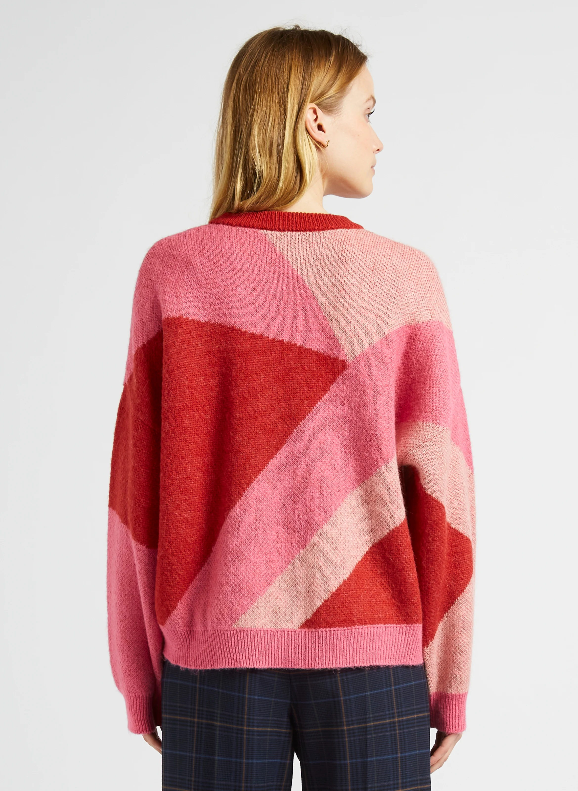 Pull ample col rond jacquard en maille mélangée | Rouge