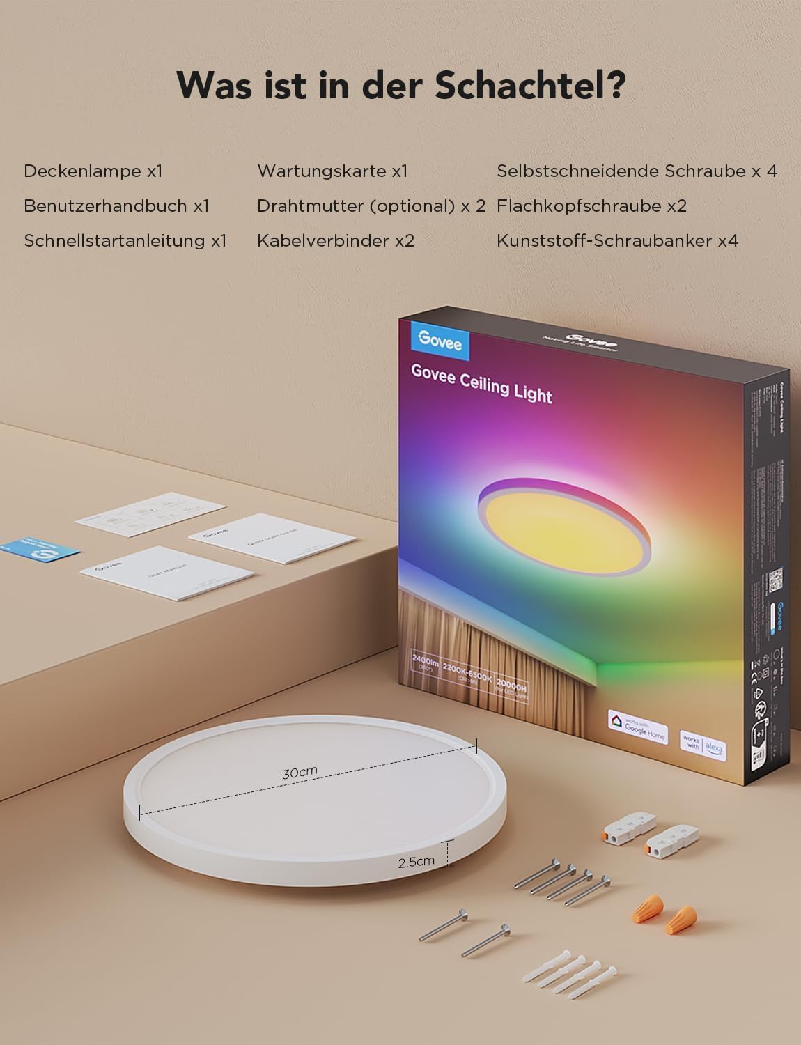 Govee Deckenleuchte RGBIC Smart, 24W Ø30cm Led Deckenleuchte dimmbar, Deckenlampe Led mit 16 Millionen DIY Farben, Kompatibel mit Alexa &  Assistant, für Schlafzimmer, 2 Stück