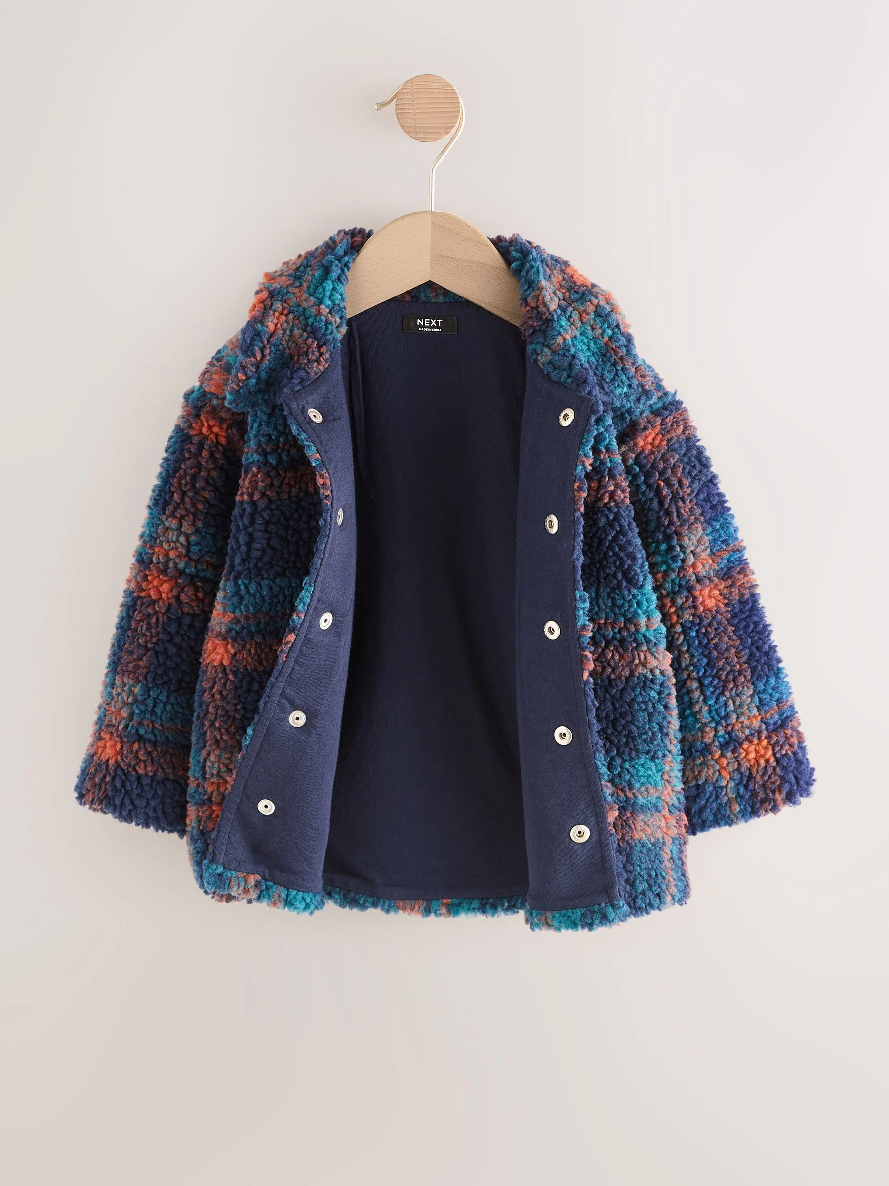 Marineblauw geruit - Fleece shacket van borg (3 mnd - 7 jr)