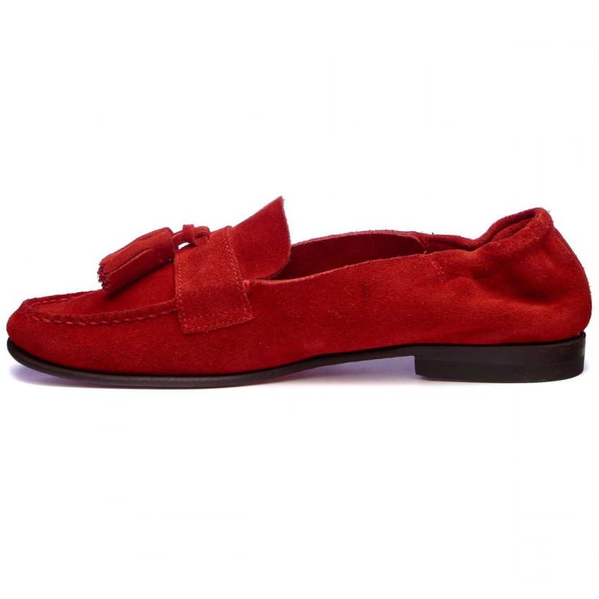 LISA Red-Mocassin pour femme en cuir suede