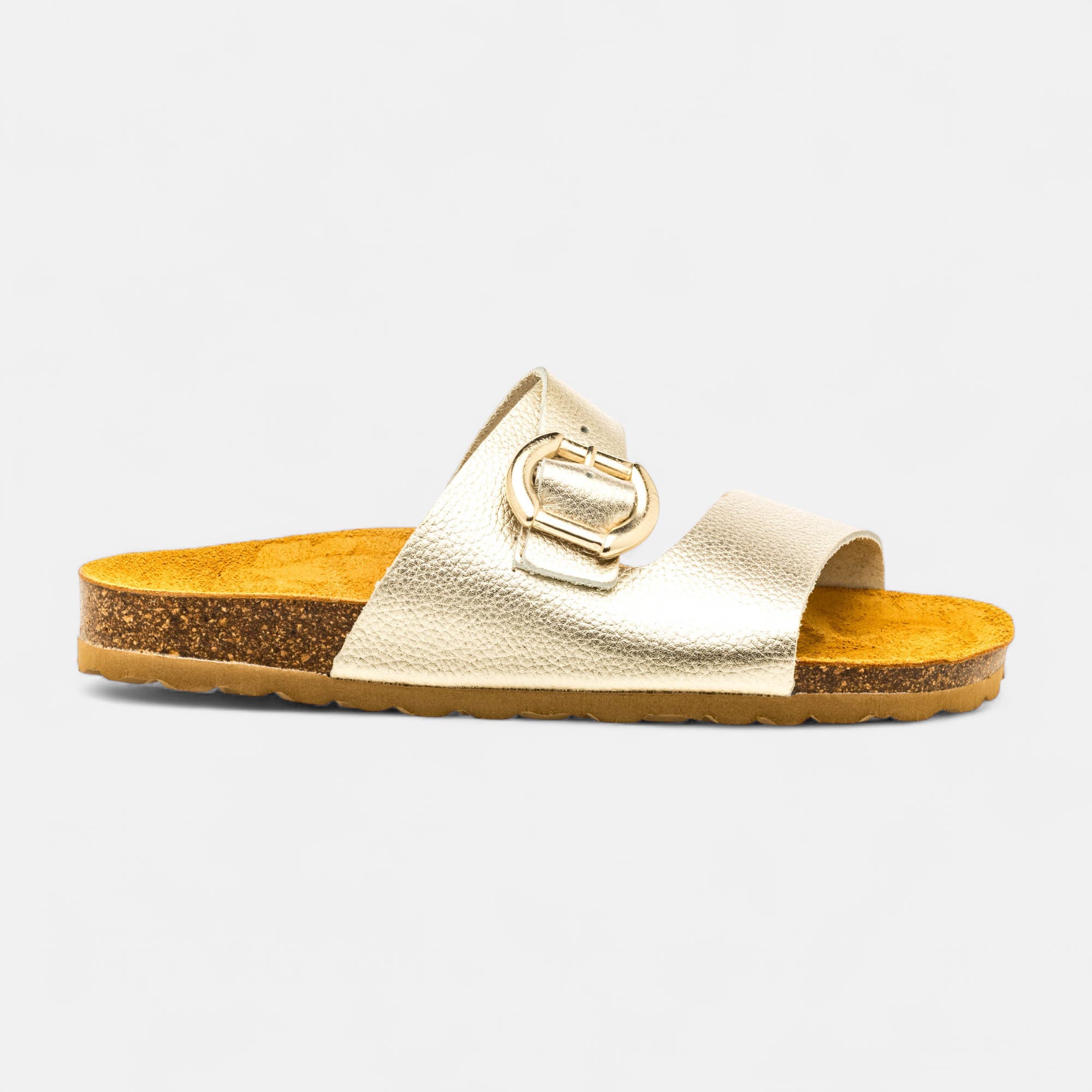 Mules semelle liège Femme en cuir or