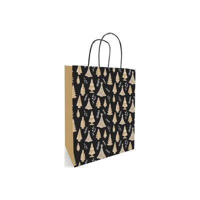 Logistipack - 50 sacs cadeau Kraft - poignées torsadées - 23 cm x 12 cm x 30 cm - woody