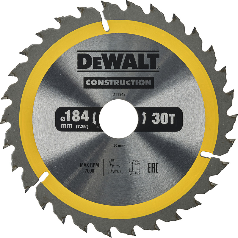 DeWALT Construction cirkelzaagblad 184x30mm 30T