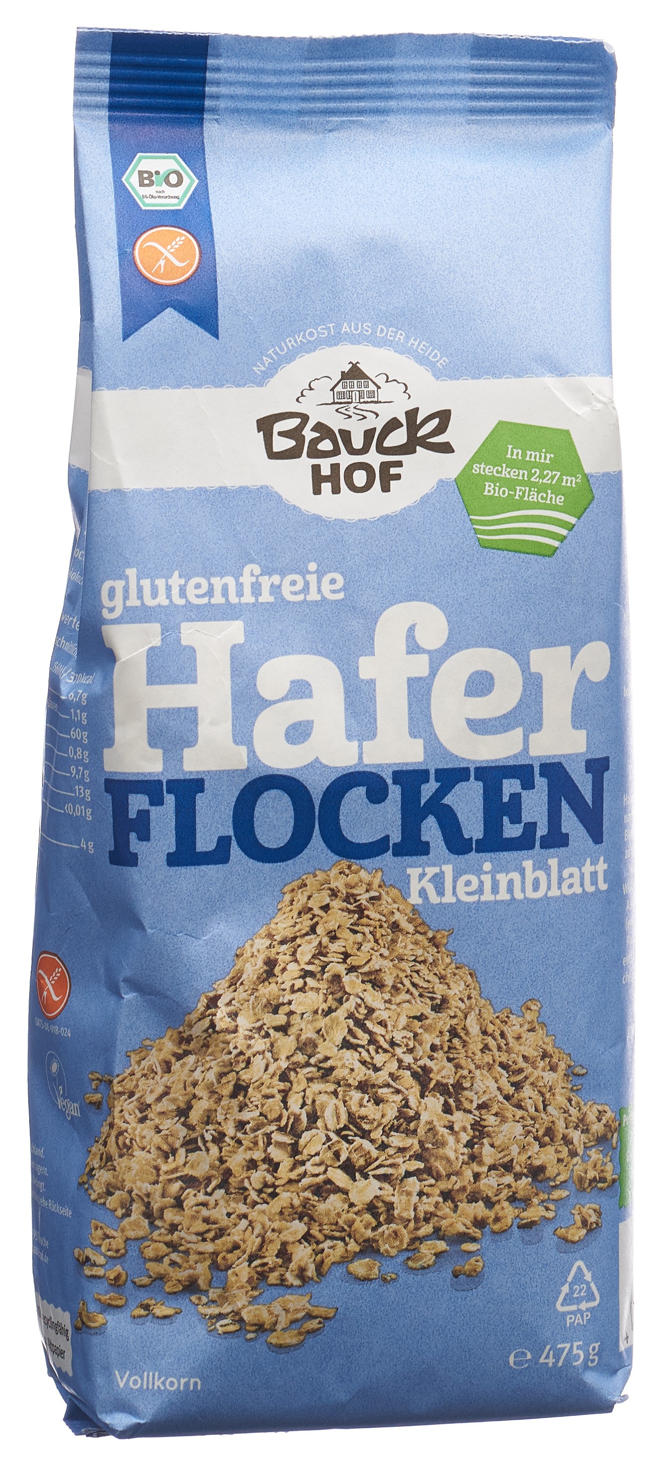 BAUCKHOF Haferflocken Kleinblatt<br>475 g, Beutel, glutenfrei
