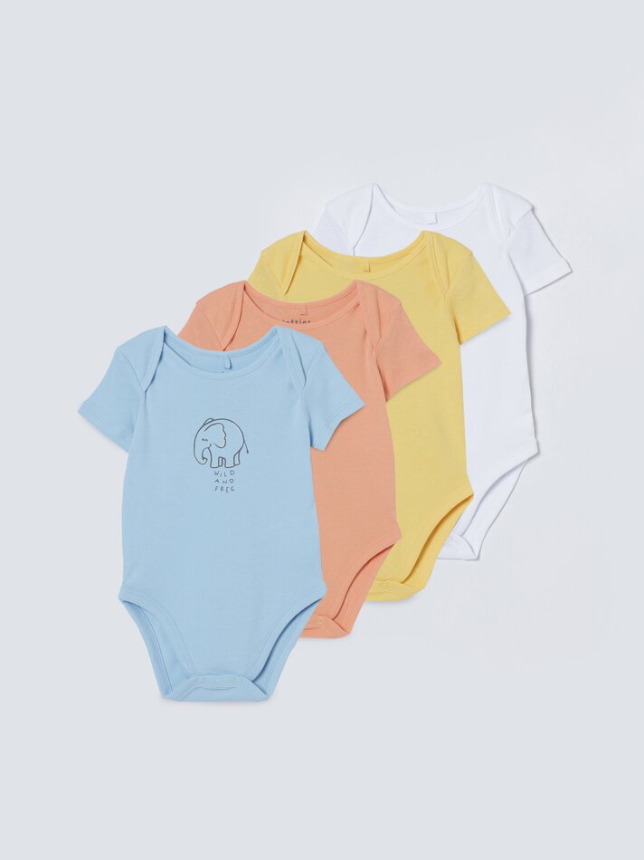 Conjunto de 4 bodies de manga curta combinando - Azul Celeste