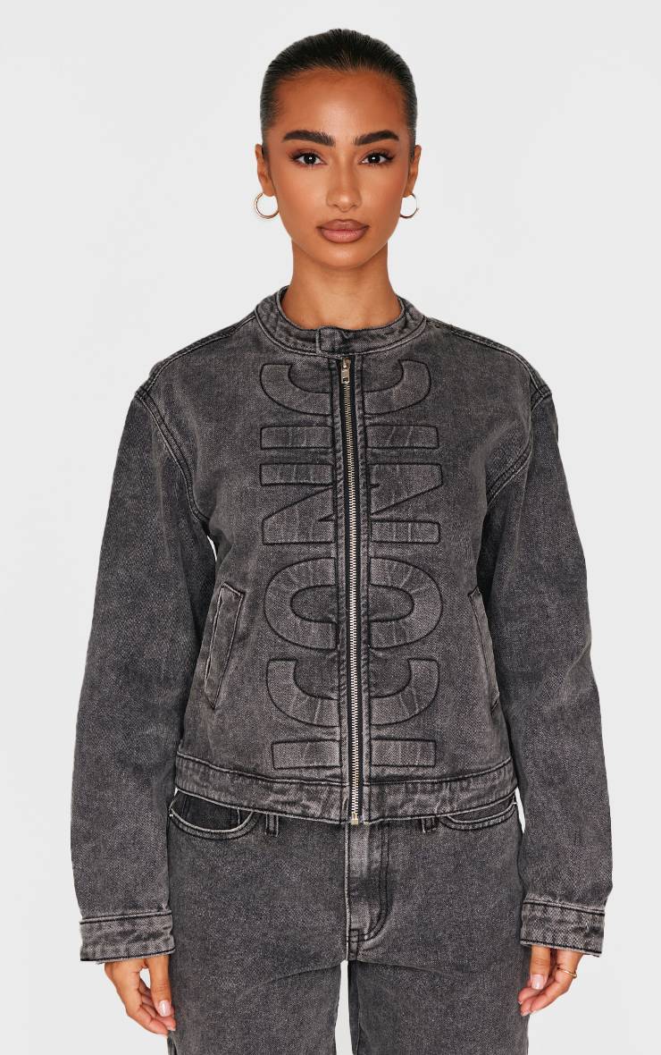 Noir Délavé Veste En Jean Gaufré Iconic Petite