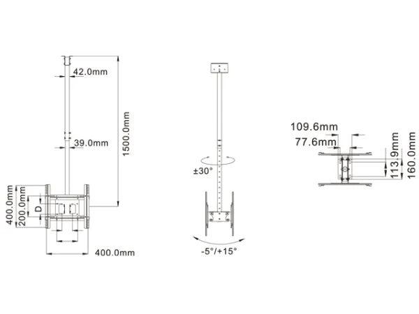 Multibrackets M Public Ceilingmount Medium Back to Back - Monteringssæt (loftsplade, vippe loft montering, VESA adapter) - for 2 LCD displays - stål - sort - skærmstørrelse: 32