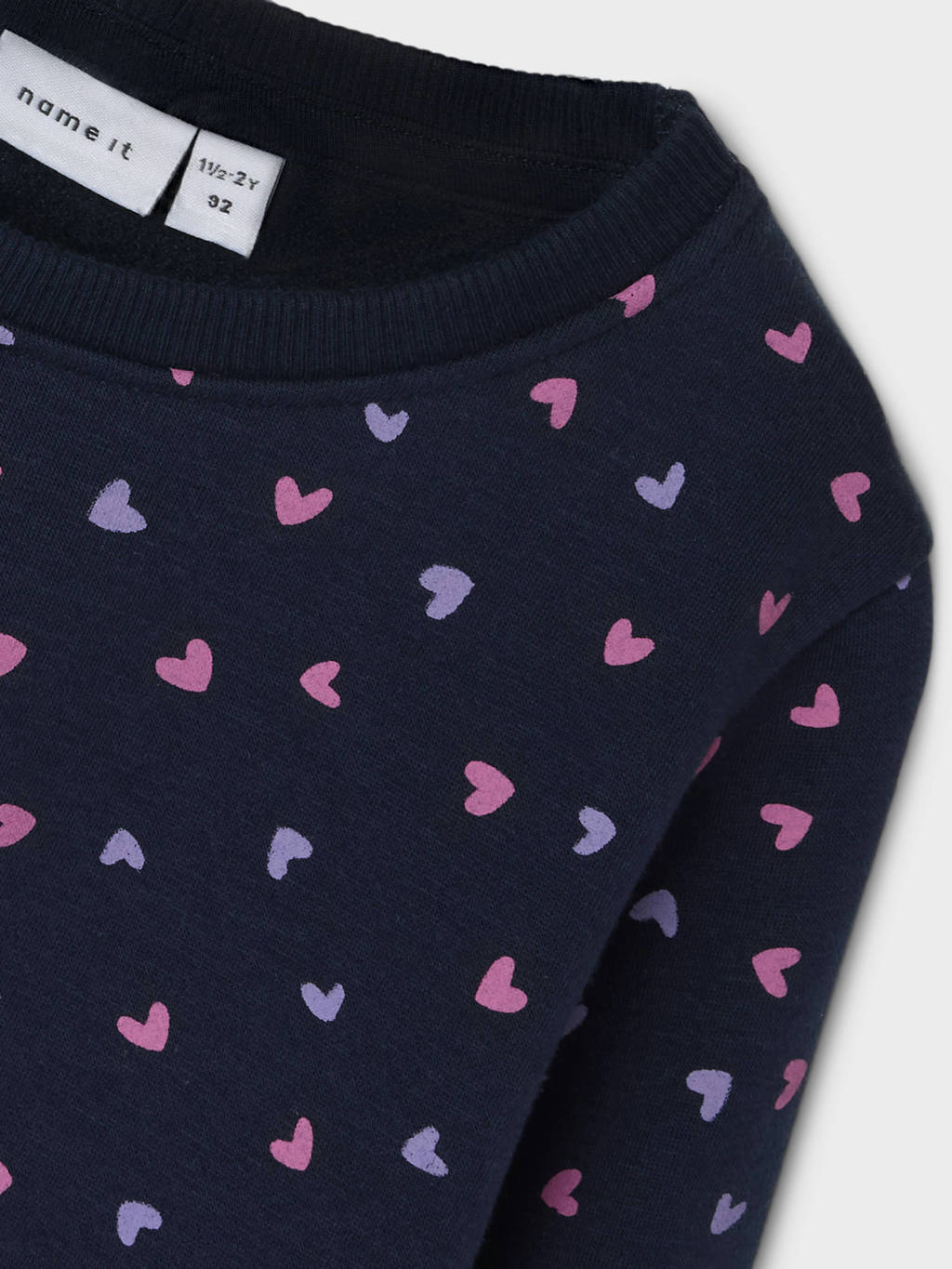 NAME IT sweater NMFDAVINA met hartjes donkerblauw/roze/paars