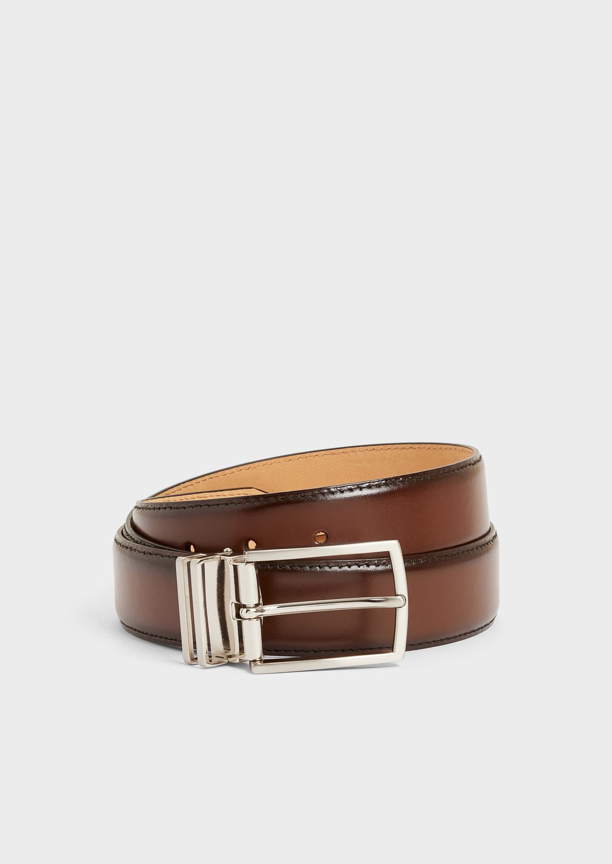 Ceinture ajustable en cuir lisse marron