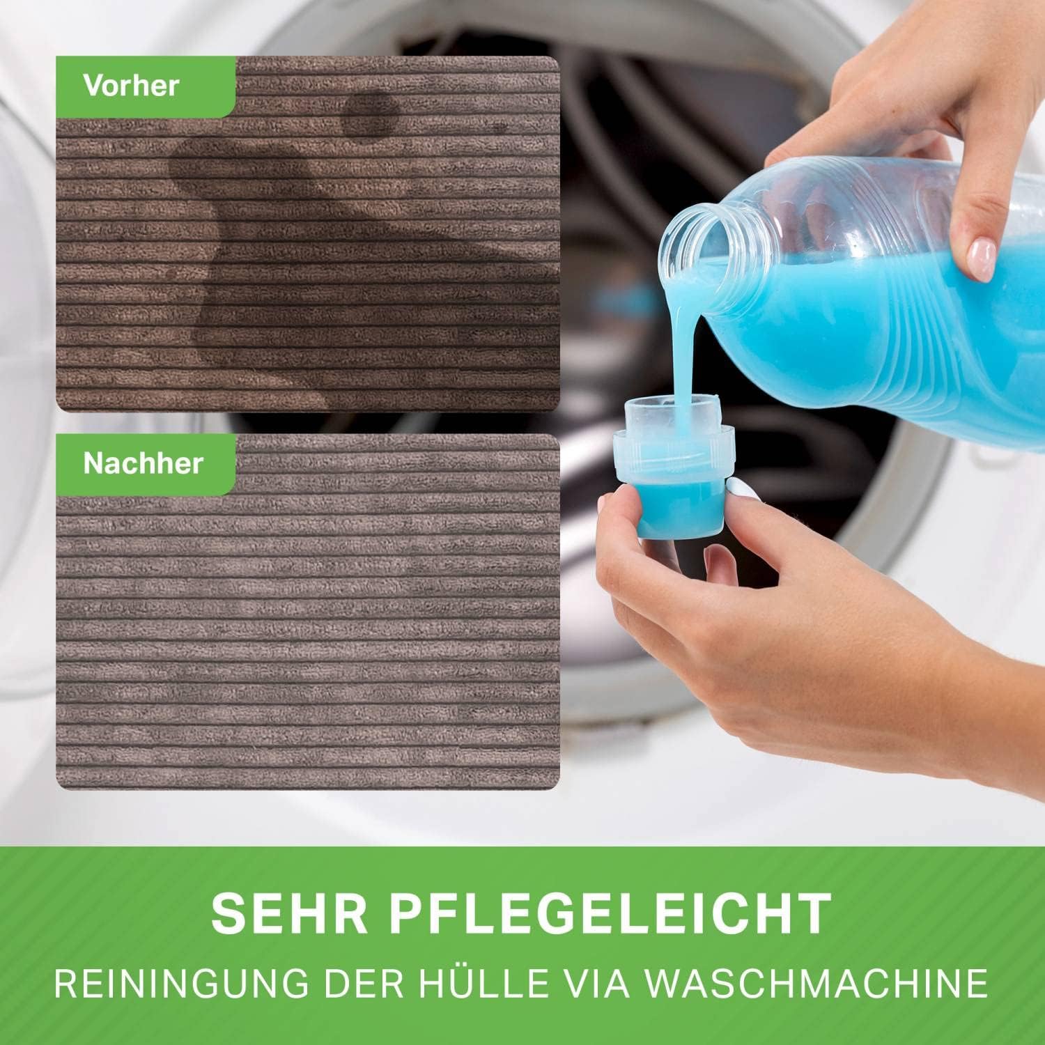Green Bean XXL Sitzsack aus Cordstoff 370 Liter EPS-Perlen Füllung - Kuschelig Weich Robust & Waschbarem-Stoff Bodenkissen Liegekissen Sitzkissen - Grau