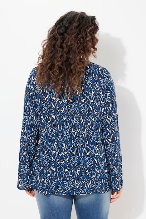 Bluse, gesmokt, Rundhals, ausgestellter Langarm