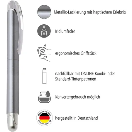 ONLINE Füller Feder M College metallic stone, Rechtshänder