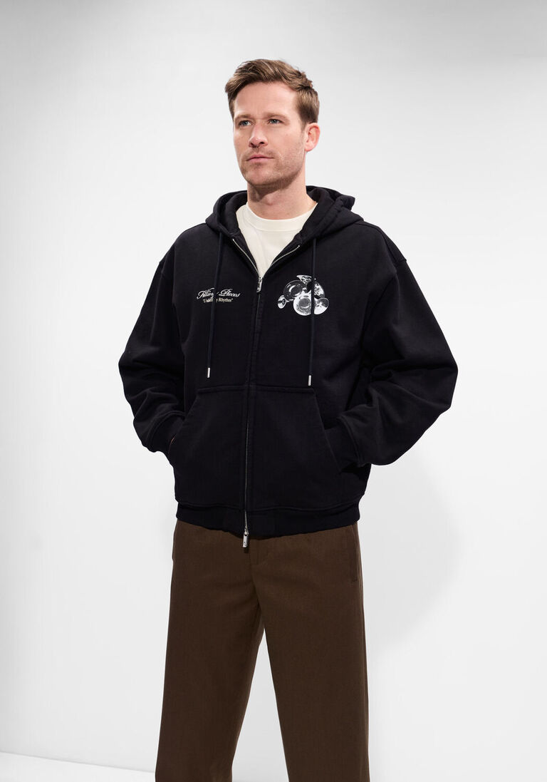 zwarte filling pieces trui zip hoodie bouquet