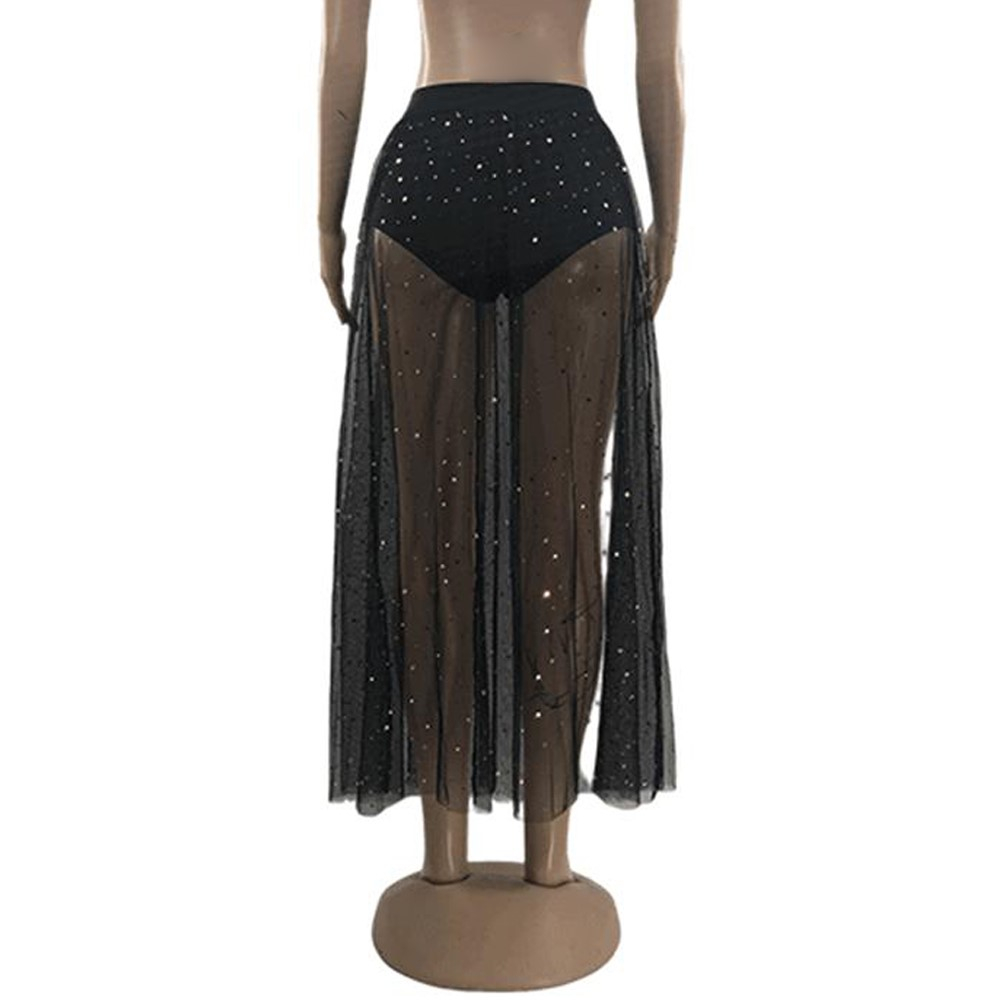 (Gr. M) Elastischer Mesh Glitzer Rock Sommer Festival Jupe Fashion Hosenrock - Mond und Sterne