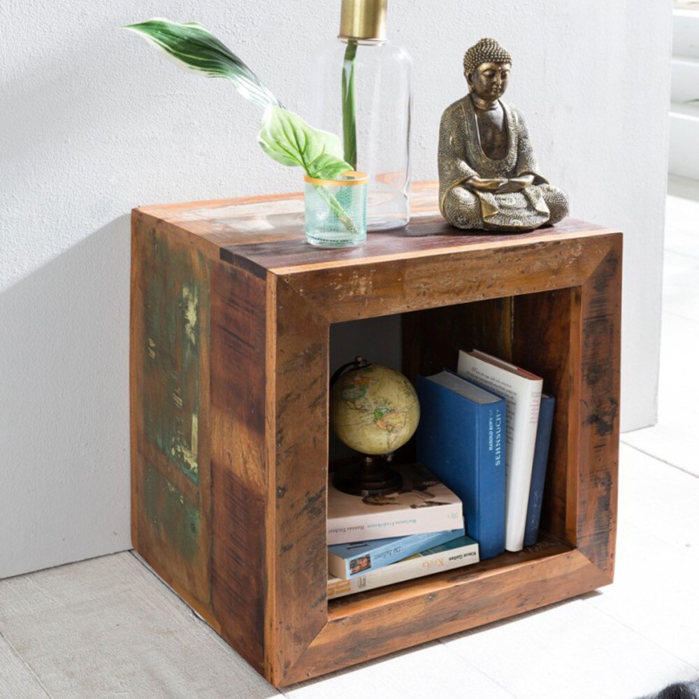 KADIMA DESIGN Quadratischer Beistelltisch Diana, 45x45x35 cm, Mango-Holz - Shabby-Chic & Stabil