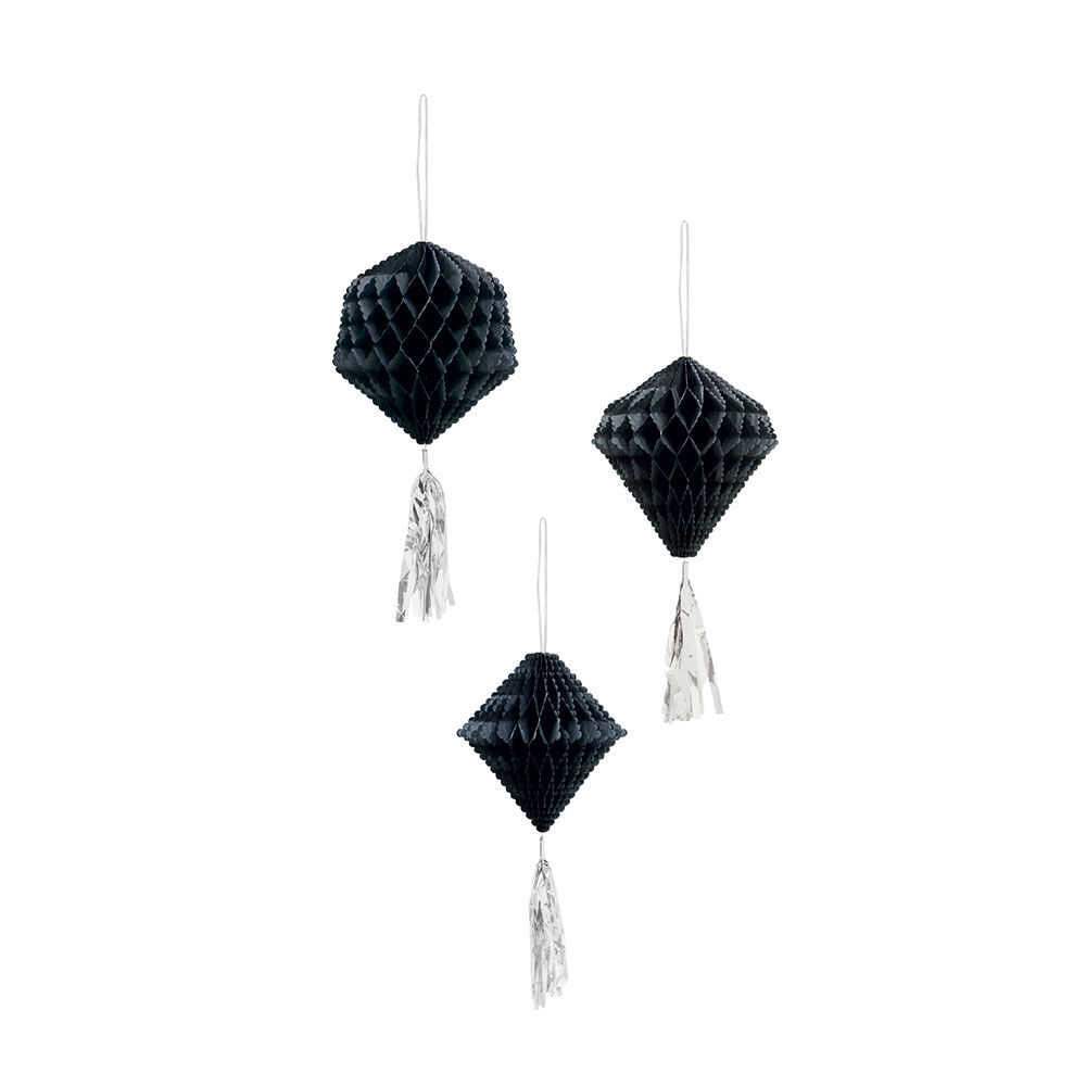 Suspension boule en papier noir x3