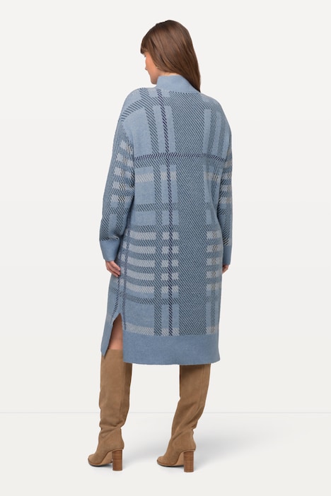 Strickkleid, Karo, Stehkragen, Langarm, Wollanteil
