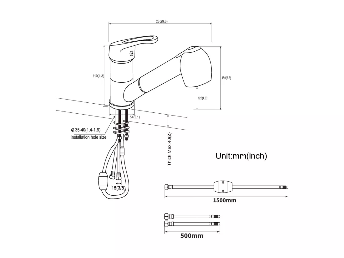 2PCS Mitigeur de Cuisine Noir avec Douchette Extractible 2 Jets Robinet Évier à 360° en Laiton Robinetterie avec Monotrou L'eau Froide/Chaude