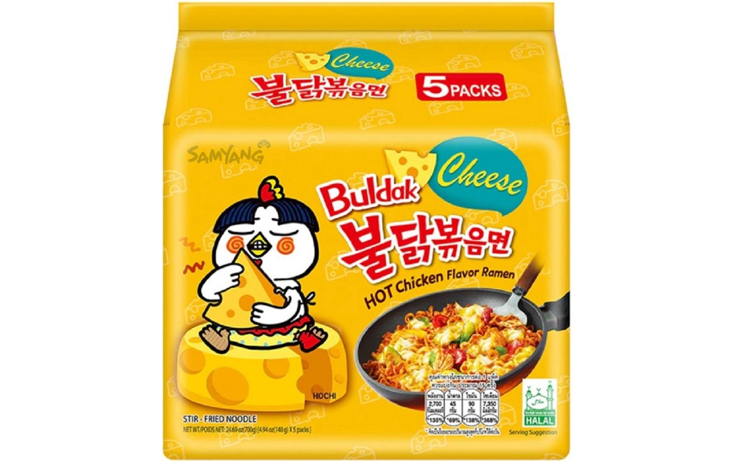 Buldak Hot Chicken Ramen Cheese 5 x 140 gScharfe Instant-Nudeln mit Käse-Geschmack
