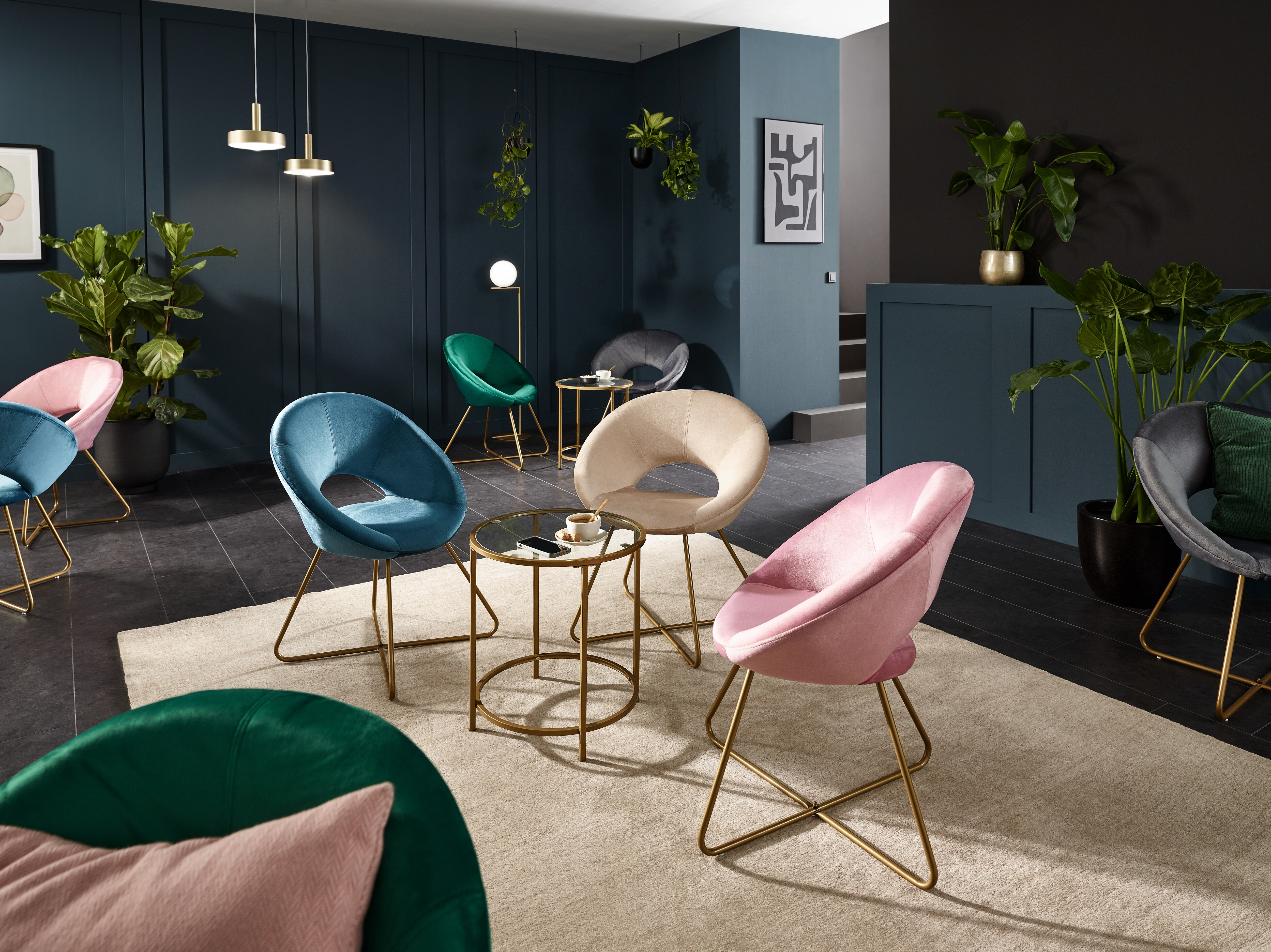 HOME DELUXE Samtstuhl SELESA mit Beistelltisch - Rosa - versch. Farben