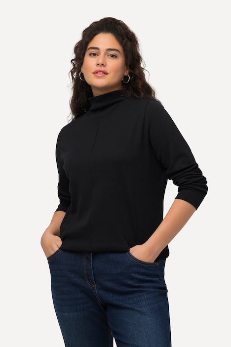 Shirt, Feinripp, Slim, Stehkragen, Ziernaht, Langarm