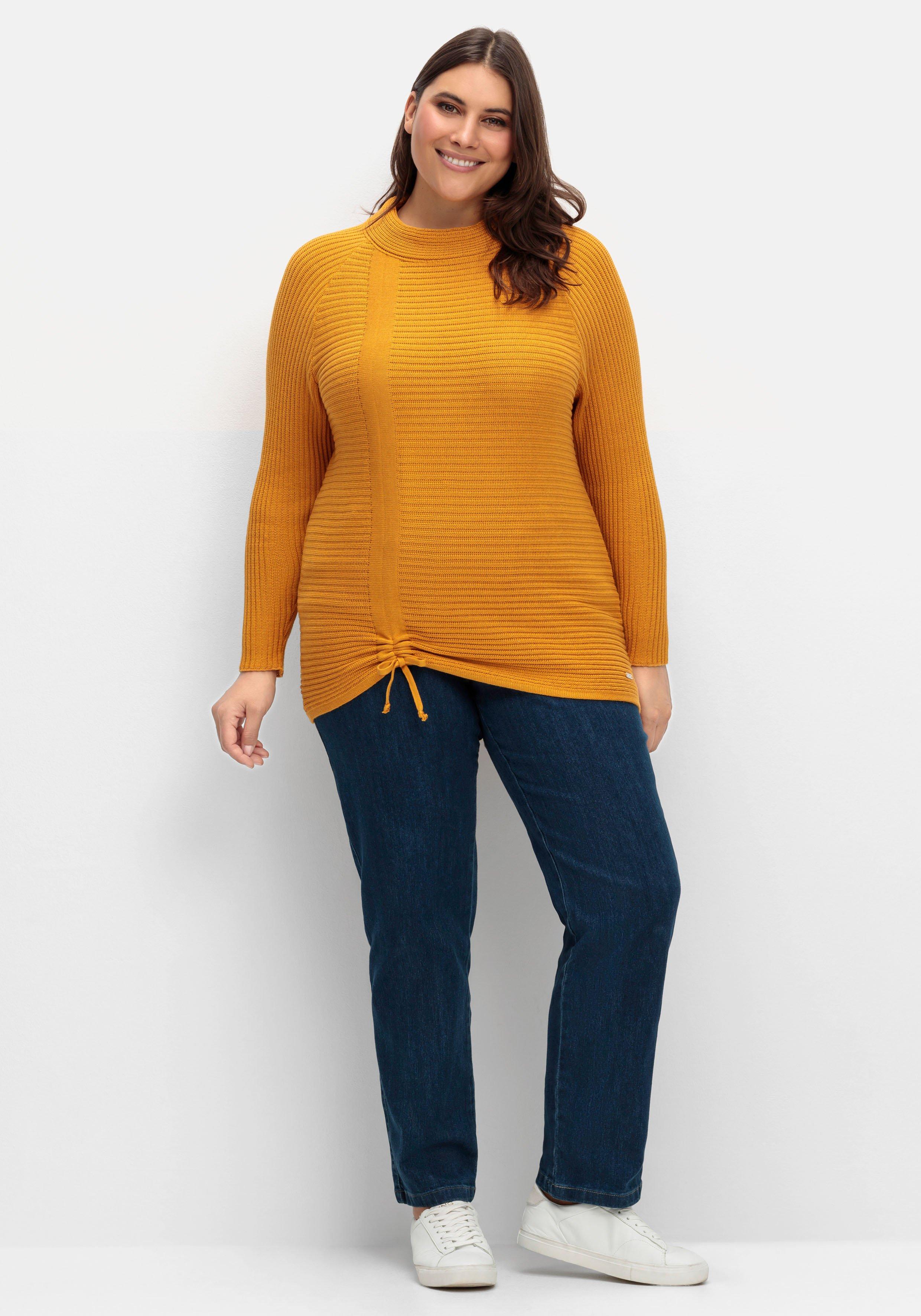 Pullover im Rippstrick, mit Raffung vorn
