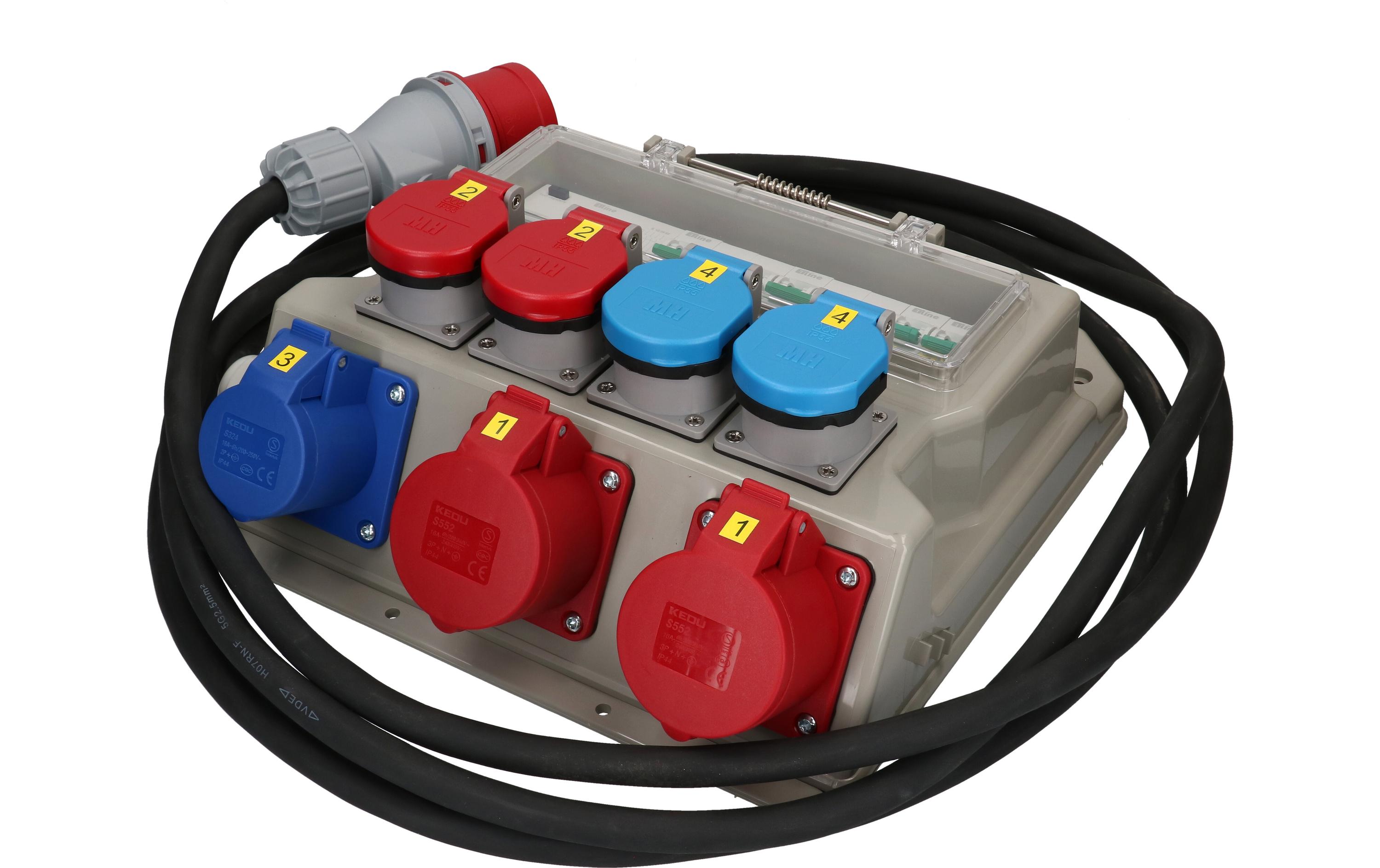 Baustromverteiler CEE16, T25, T23, 40A FI/LS, IP44<br>Baustromverteiler mit Steckdosen für 230 V und 400 V