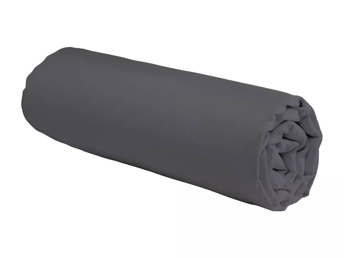 Drap housse en coton 57 fils uni bonnet 25cm zinc 90x190cm
