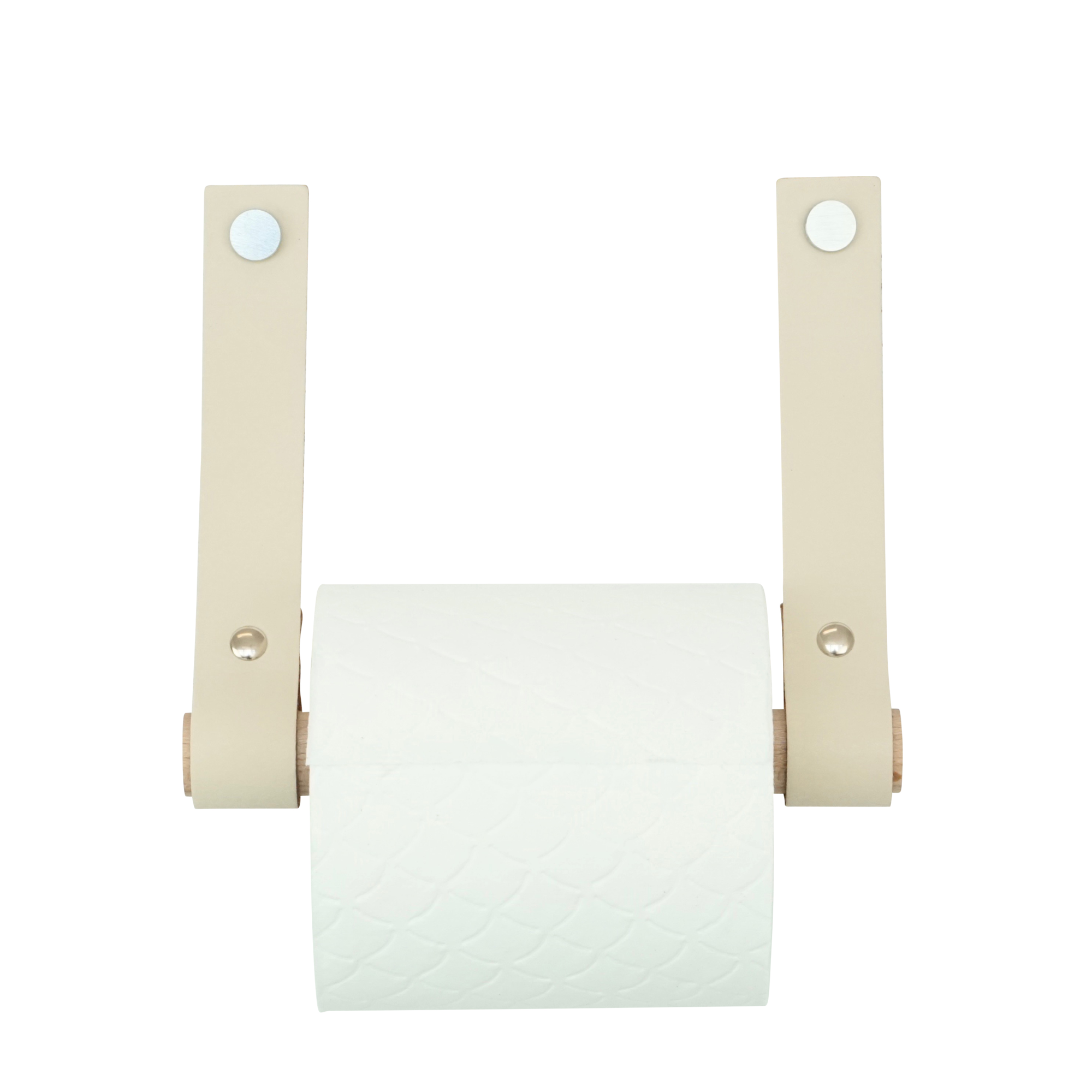 Leren toiletrolhouder (roldrager: rondhout) Creme