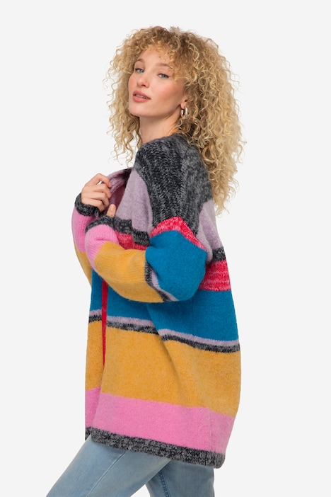 Strickjacke, multicolor, offene Form, Langarm