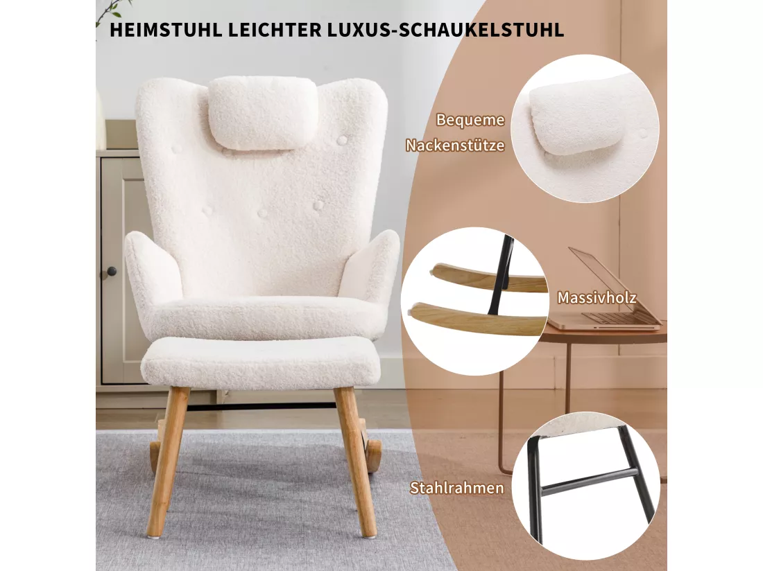 Chaise à bascule confortable en peluche teddy blanche