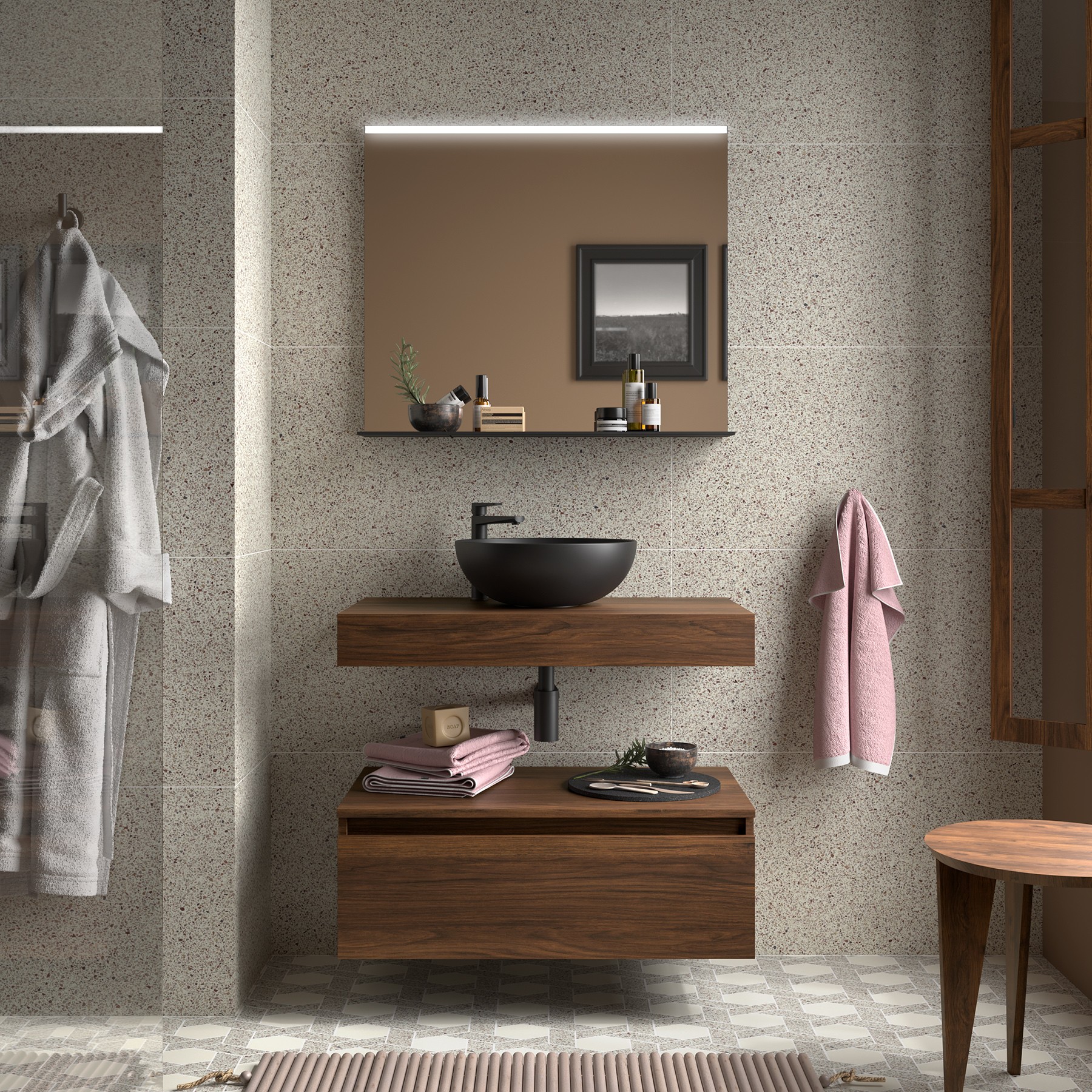 Muebles Hoyo wastafelblad 70cm walnoot