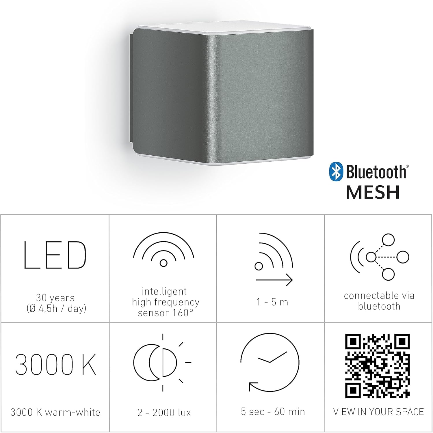Steinel LED Außenleuchte L 840 SC Connect, smarte Wandleuchte außen, Bewegungsmelder, Softlichtstart, App Steuerung, Zeitschaltuhr, 3000 K, Anthrazit