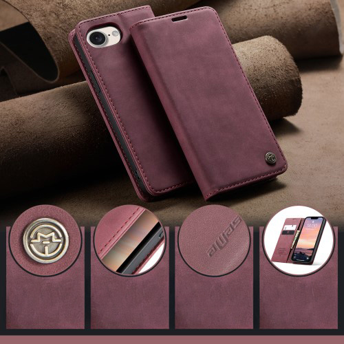 iPhone 16e Leder Tasche Flip Wallet Etui mit Kartenfächern - Rot