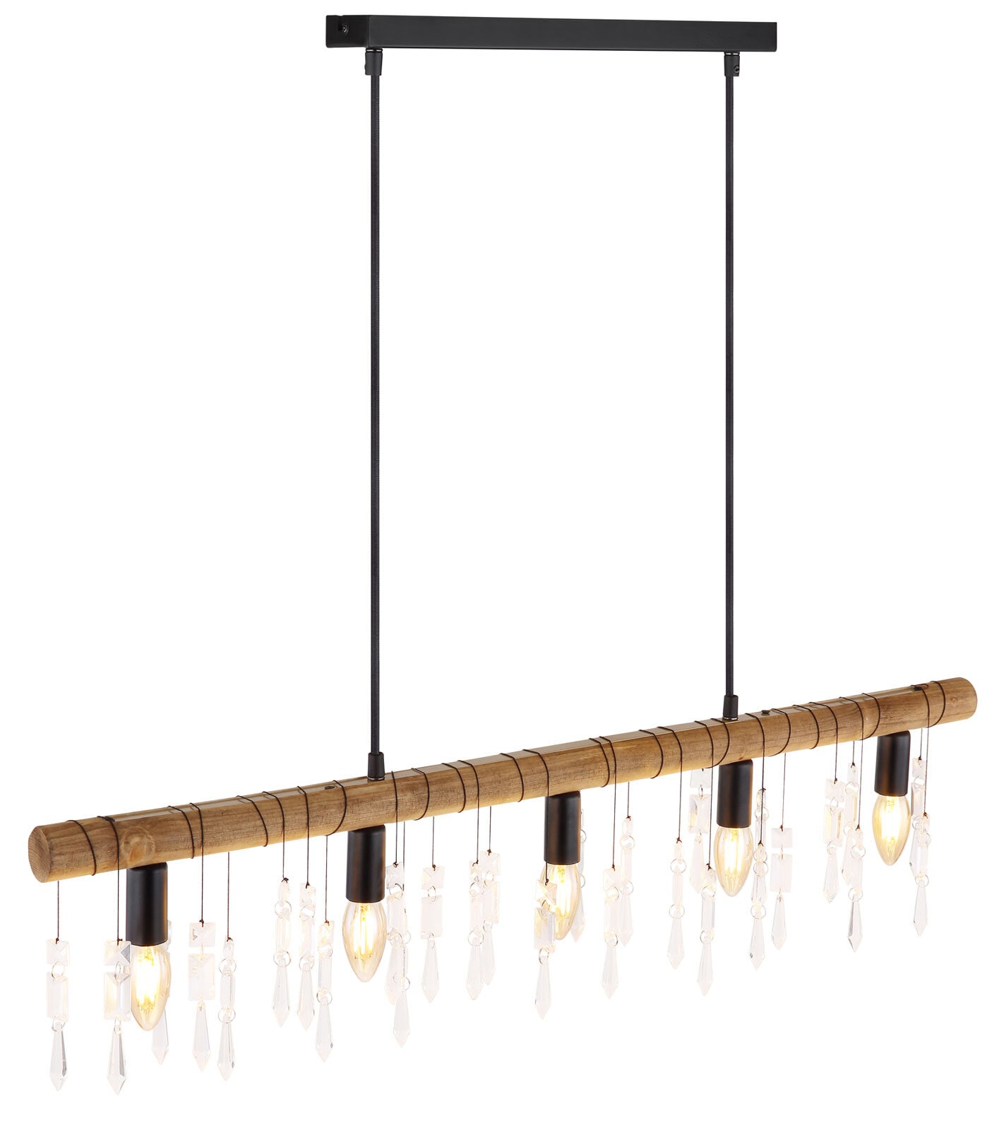 KIRA I Pendellampe schwarz 15532-5H,B/H/T: 90 x 120 x 6 cm, Glas, Metall, Holz