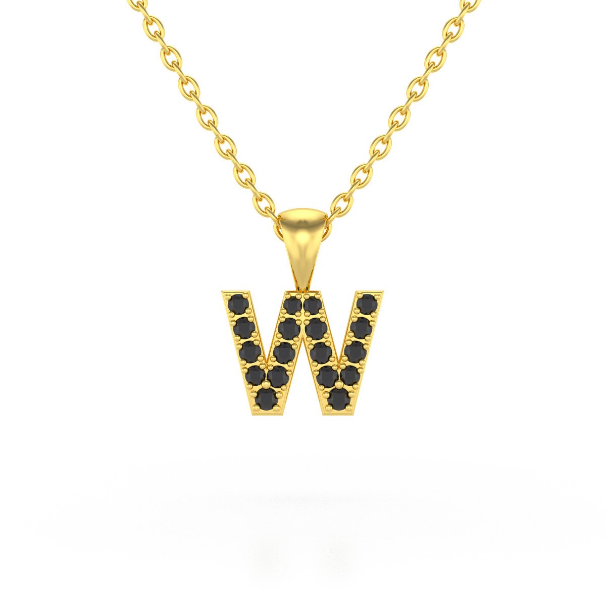 Collier Pendentif ADEN Lettre W Or 750 Jaune Diamant Noir Chaine Or 750 incluse 0.72grs