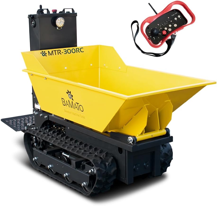 BAMATO Mini Raupendumper MTR-300RC mit Fernsteuerung | 300kg Zuladung | Steuerbar komplett über Fernbedienung | Elektroantrieb | 750W Motorleistung | Hydraulisch Kippfunktion | Minidumper