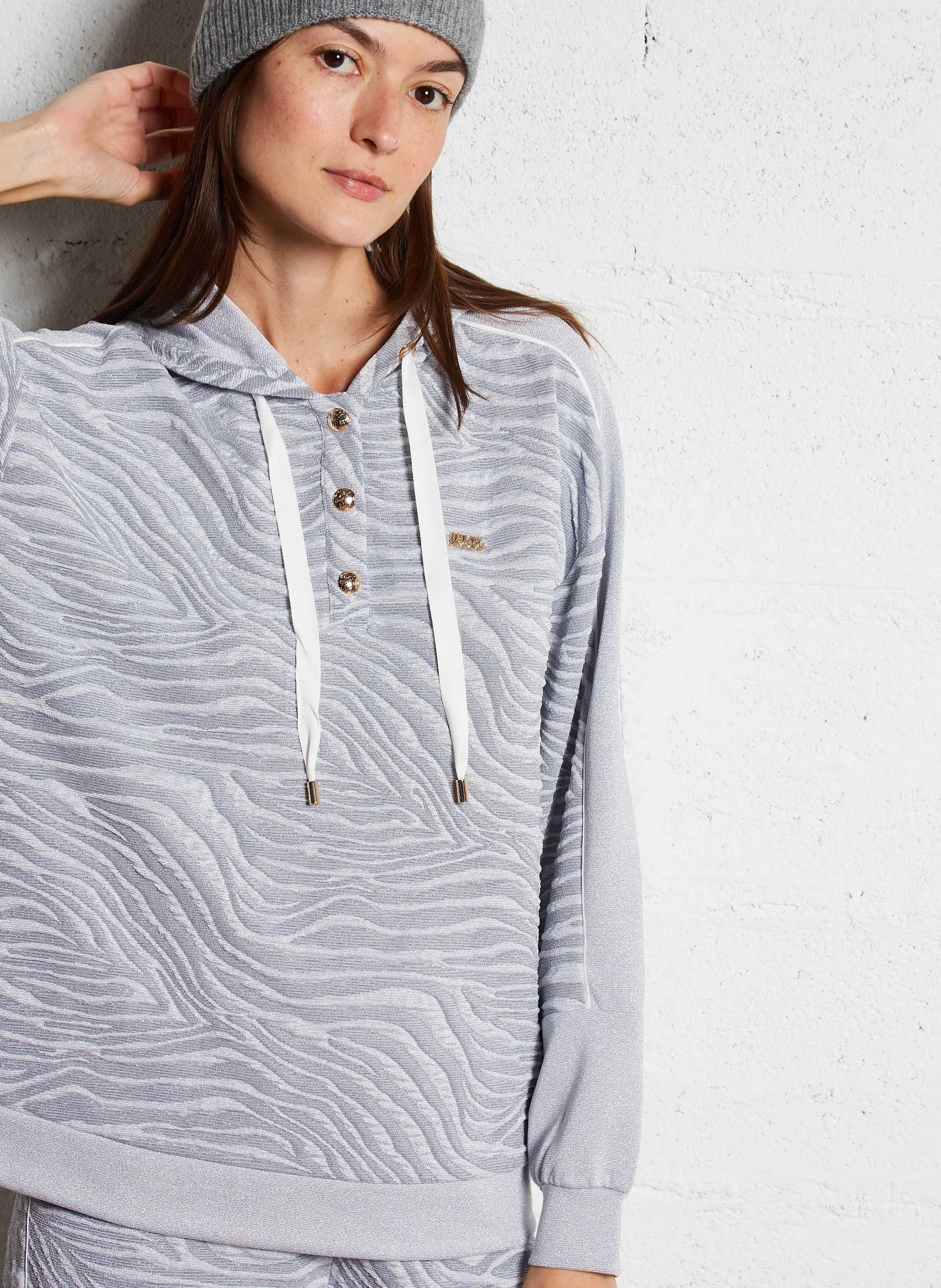 Sweat droit à capuche en jacquard imprimé | Blanc