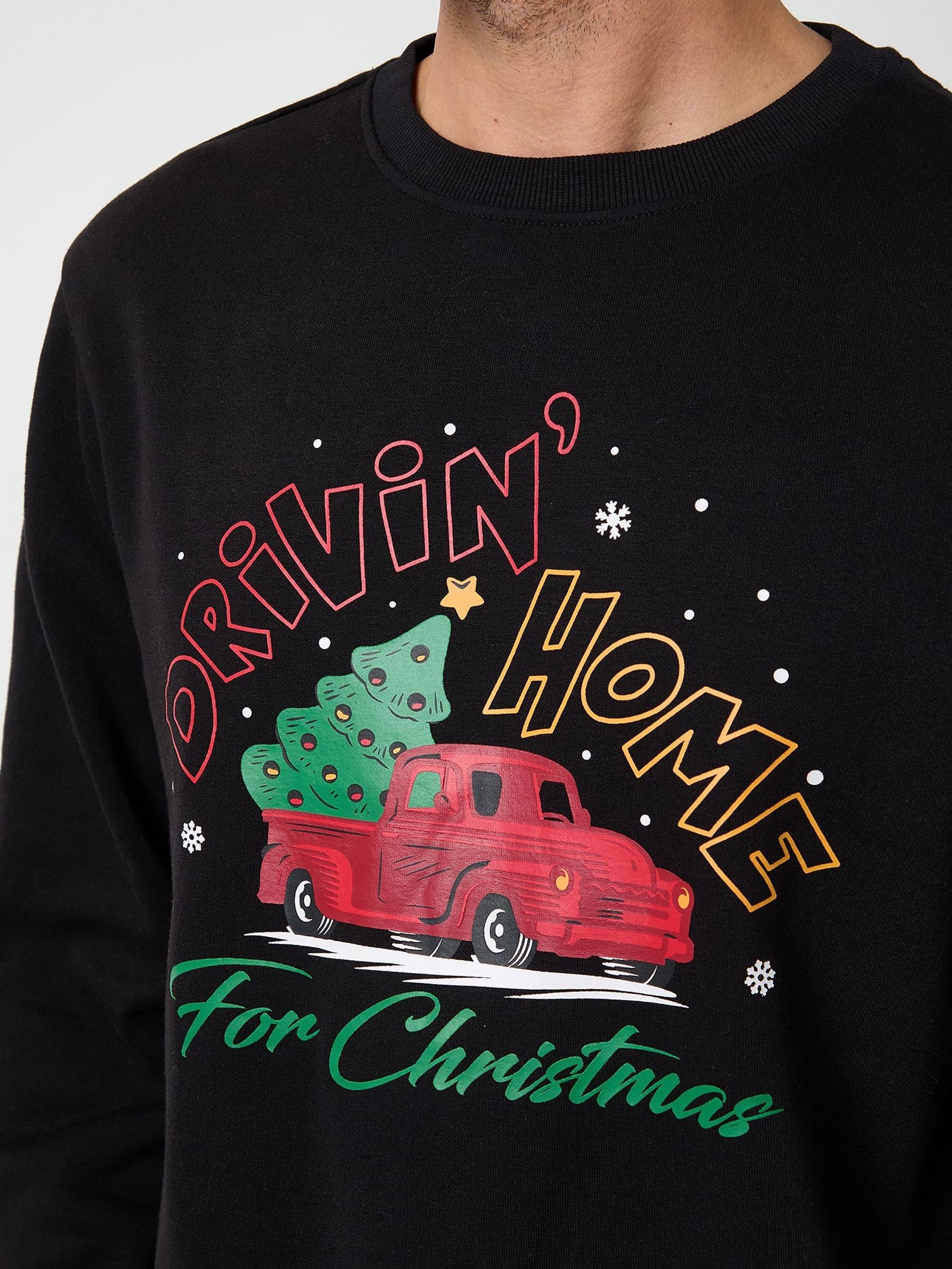 Zwart - Ronde hals - Threadbare Christmas Graphic Print Sweatshirt