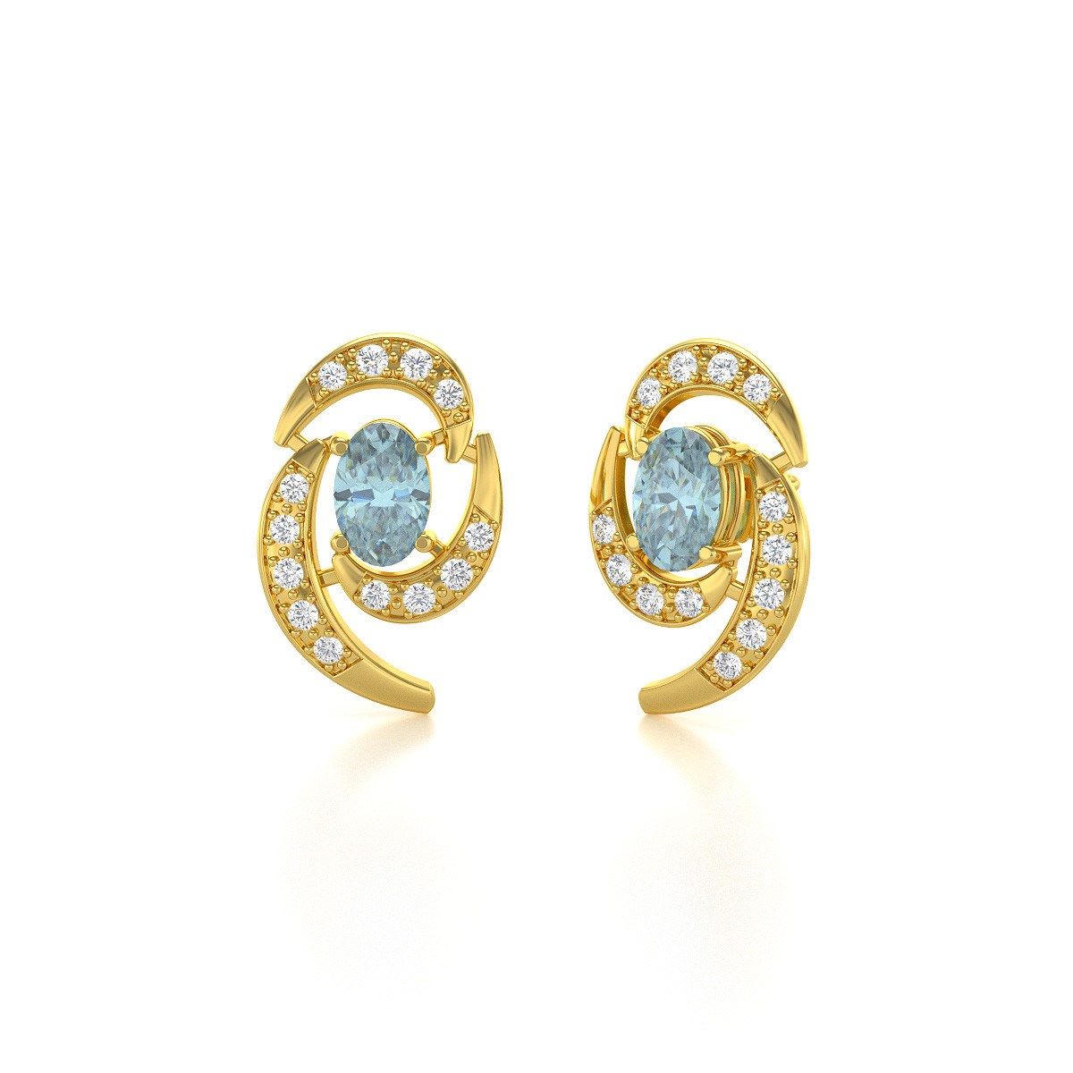 Boucles d'oreilles ADEN Or 585  Jaune et Aigue-Marine 2.6grs