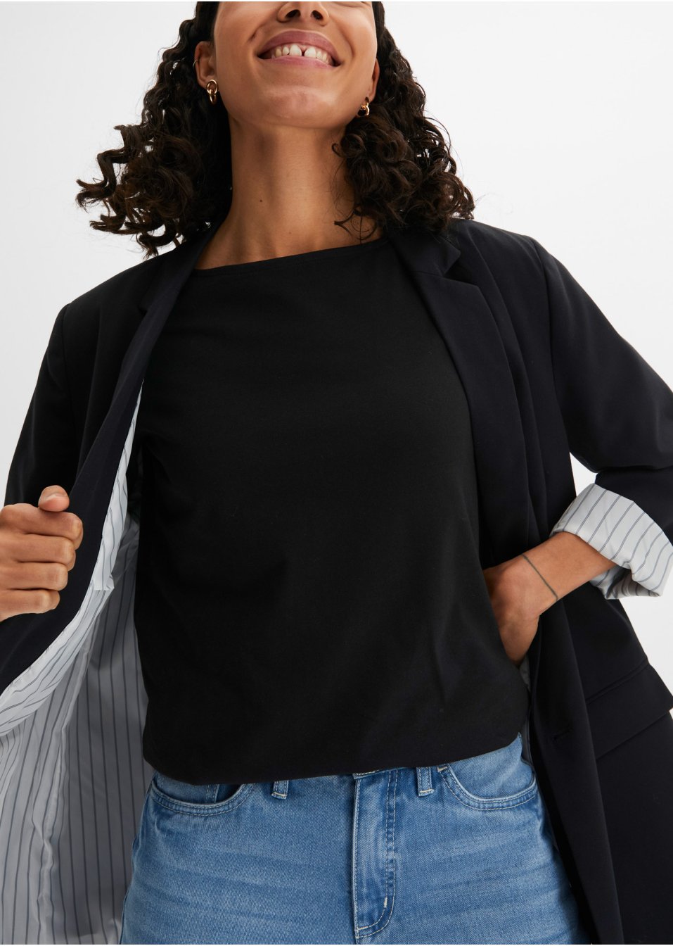 T-shirt col bateau, manches mi-longues