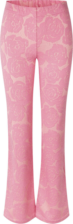 Stine Goya Long Flared Elasticated Pants, 2297 Floral Relief Lurex Jers Rose relief