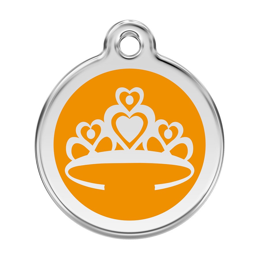 Placa de identificação para cães em aço inoxidável esmaltado com coroa laranja