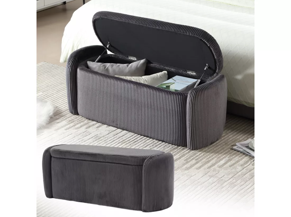 Tabouret de rangement en velours rayé, confortable et polyvalent, idéal pour le salon et la chambre,noir