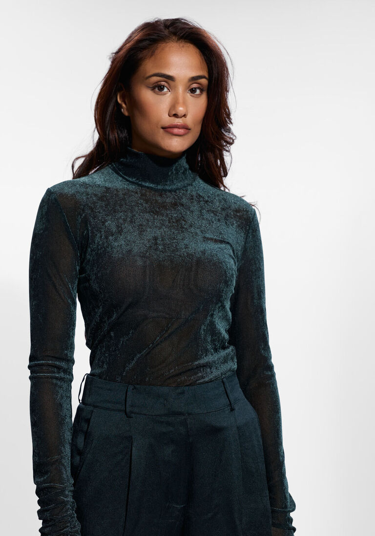 donkergroene dante6 top olya velvet layering mesh top