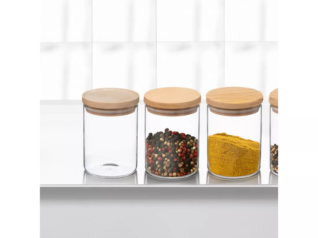 WELL HOME - Pot en verre et bois, fermeture hermétique 600ML