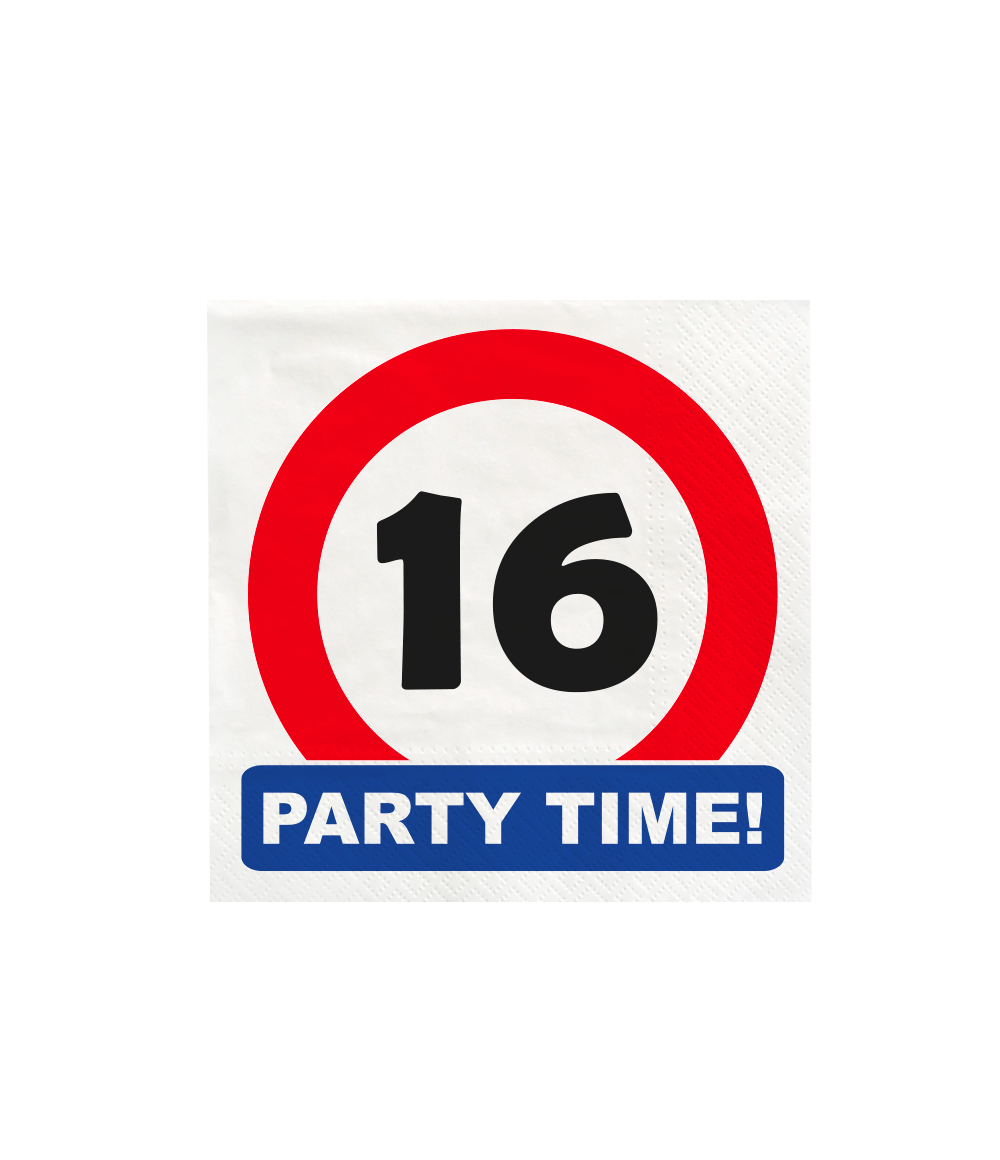 16 Jaar Servetten Verkeersbord 10,5cm 16st