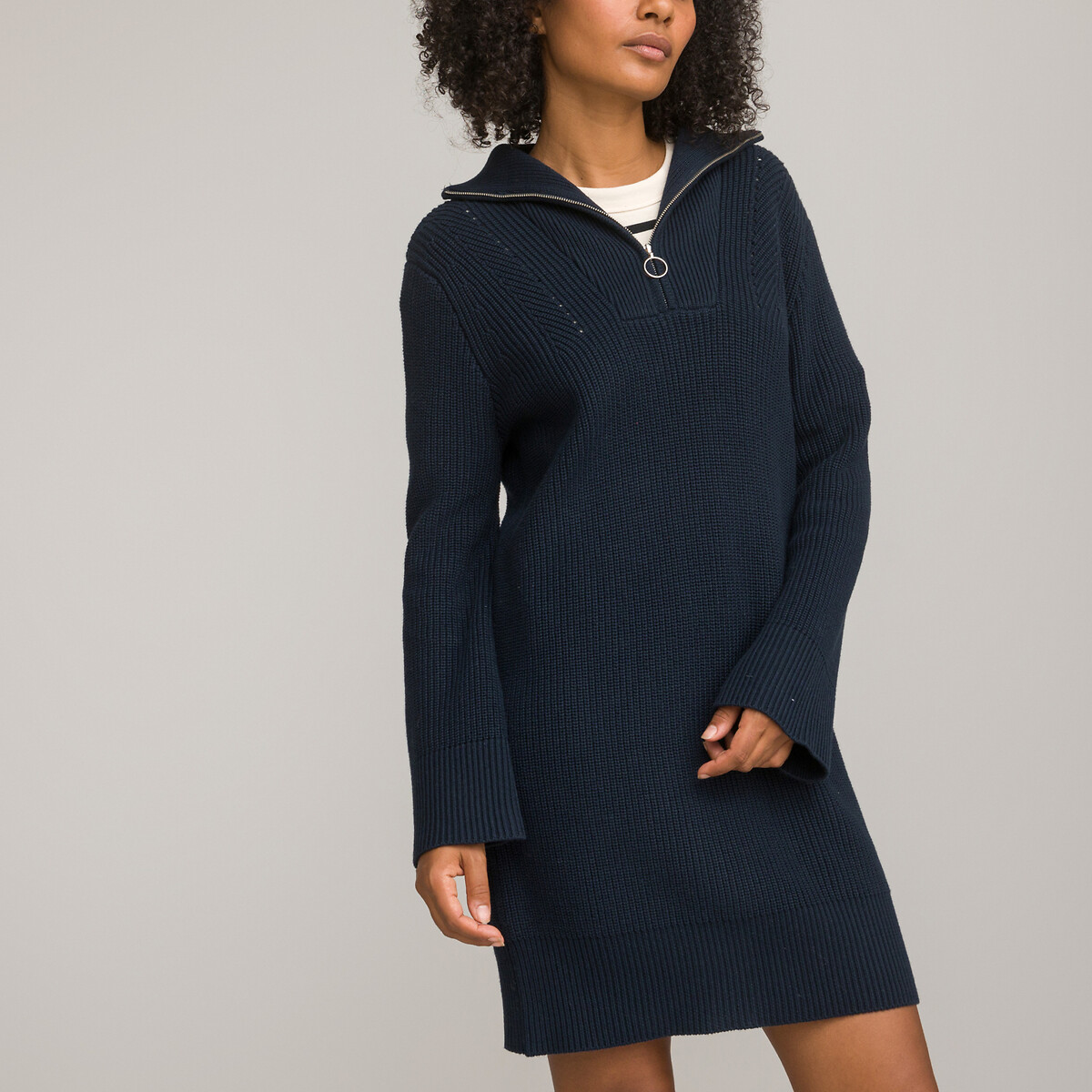 COLEÇÃO LA REDOUTE<br>Vestido curto com gola marinheiro e mangas compridas
