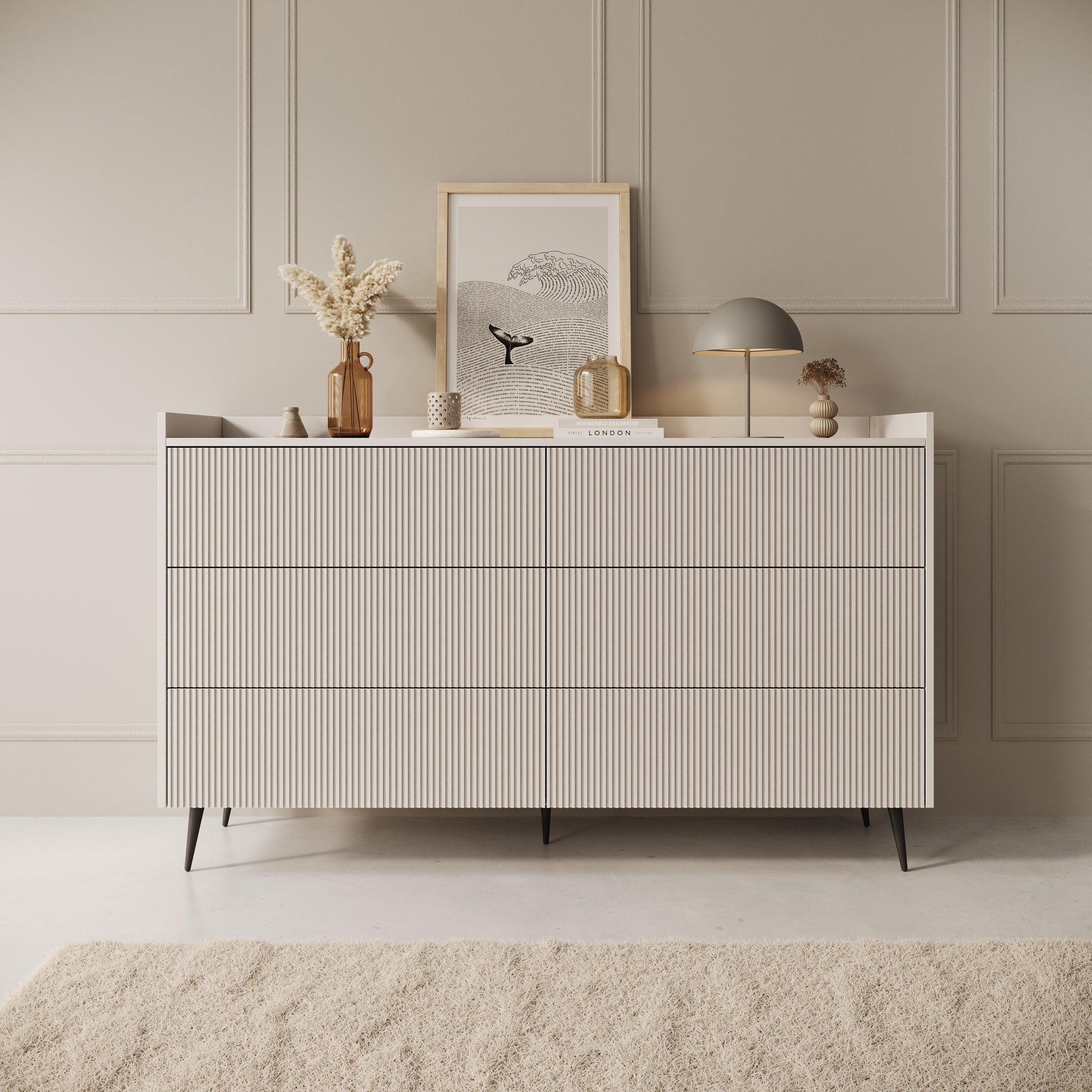 Asty - Ladekast met 6 lades - Beige - 150x41x92 cm
